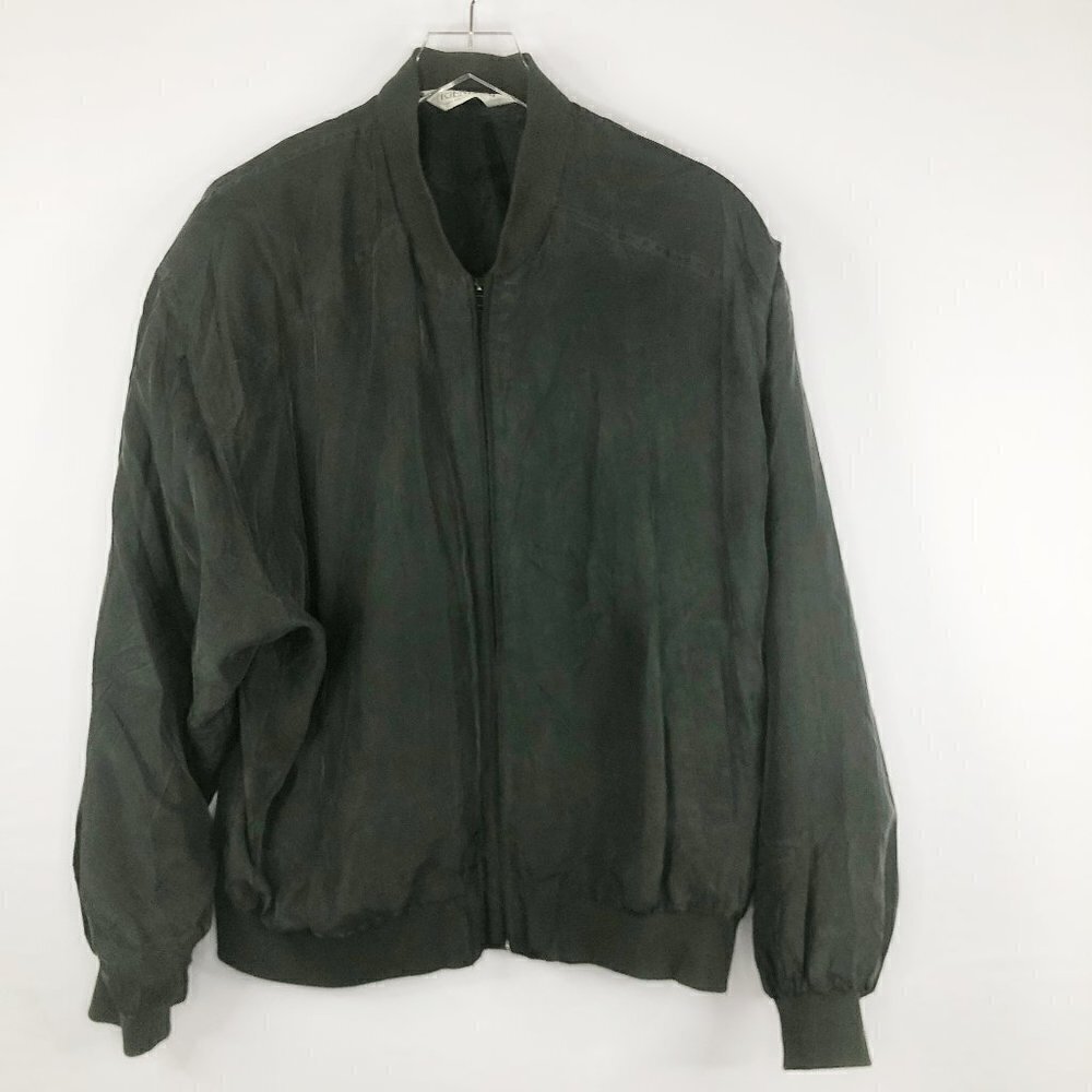 Genelli Vintage 100% Pure Silk Black Zipper Track Jacket Women's Size L